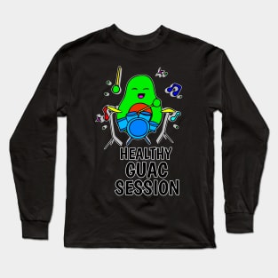 Healthy Quac Session - Funny Avocado Cute Clipart Veggies - Musical Beats Drummer Long Sleeve T-Shirt